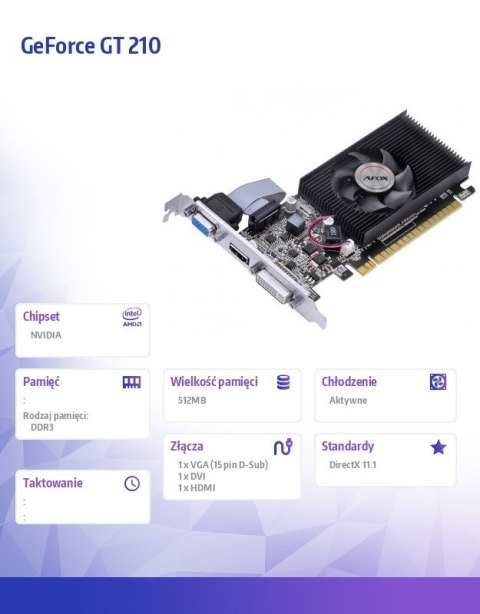 Karta graficzna AFOX GeForce GT 210 512MB DDR3 DVI HDMI VGA