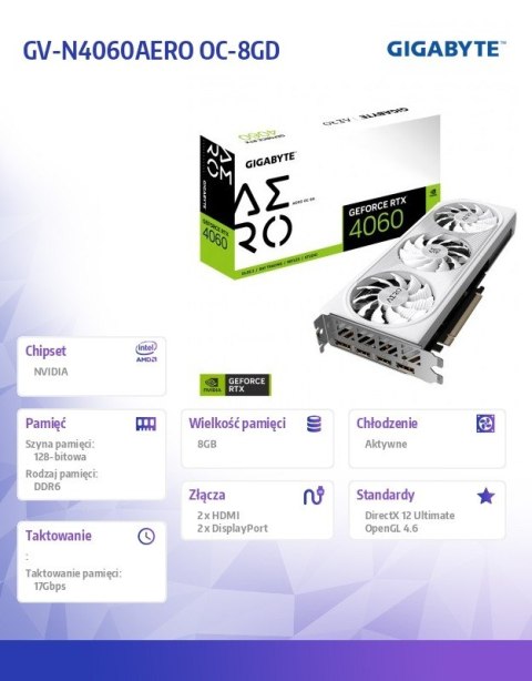 Karta graficzna Gigabyte GeForce RTX 4060 AERO OC 8GB GDDR6 wydajna
