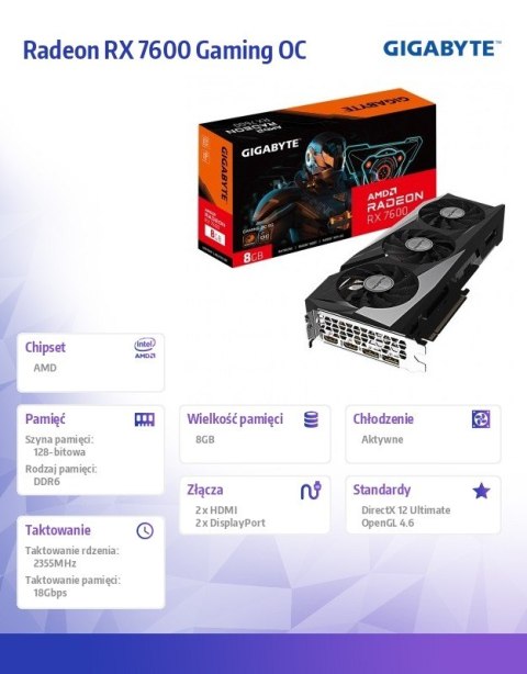 Karta graficzna Gigabyte Radeon RX 7600 Gaming OC 8GB GDDR6 128bit