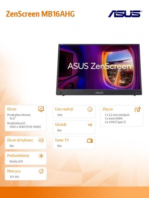 Monitor Asus ZenScreen MB16AHG 16 FHD IPS 144Hz z USB-C