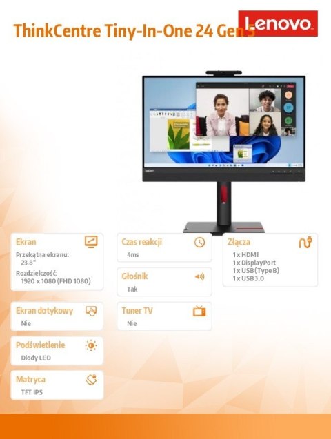 Monitor Lenovo ThinkCentre Tiny-in-One 24 Gen 5 23.8 FHD z kamerą