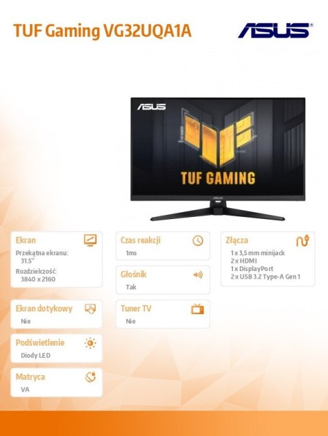 Monitor Asus TUF Gaming VG32UQA1A 32 cale 4K UHD 160 Hz matowy