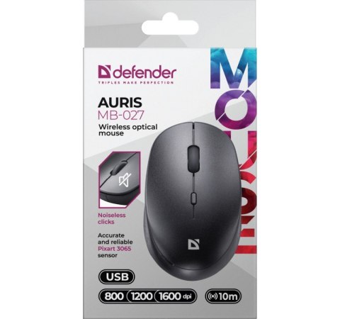 Mysz bezprzewodowa Defender AURIS MB-027 800/1200/1600 DPI czarna cicha