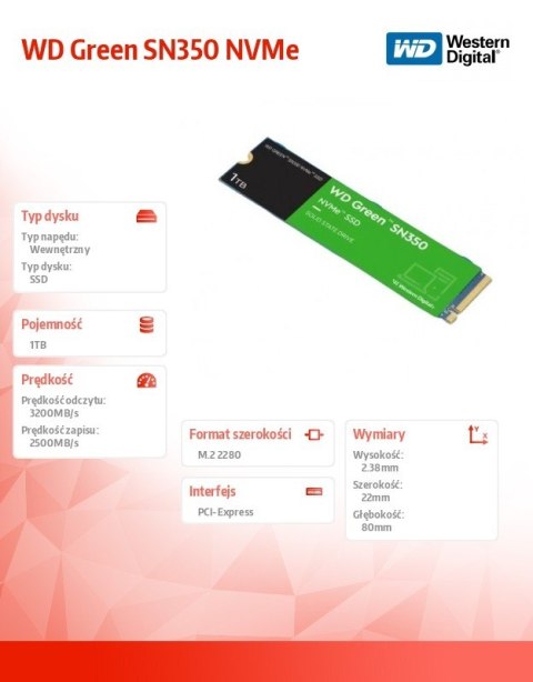 Dysk SSD Western Digital Green 1TB M.2 2280 NVMe wydajny szybki