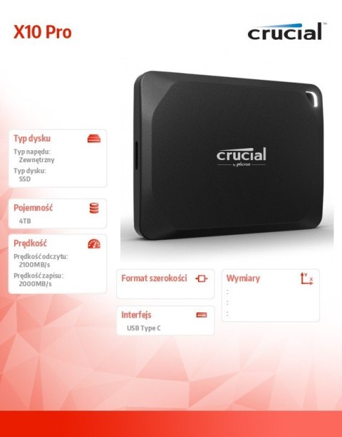 Dysk SSD Crucial Pro X10 4TB zewnętrzny USB-C szybki elegancki