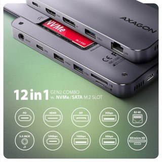 Hub USB-C AXAGON HMC-12GM2 12w1 10Gbps z HDMI 4K i czytnikiem kart