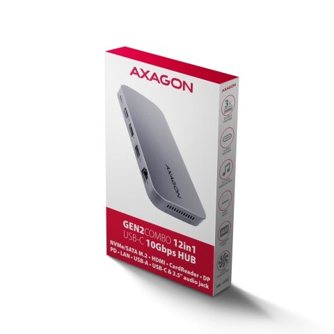 Hub USB-C AXAGON HMC-12GM2 12w1 10Gbps z HDMI 4K i czytnikiem kart