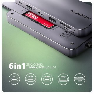 Hub USB-C AXAGON HMC-6GM2 10Gbps 6w1 HDMI 4K Power Delivery