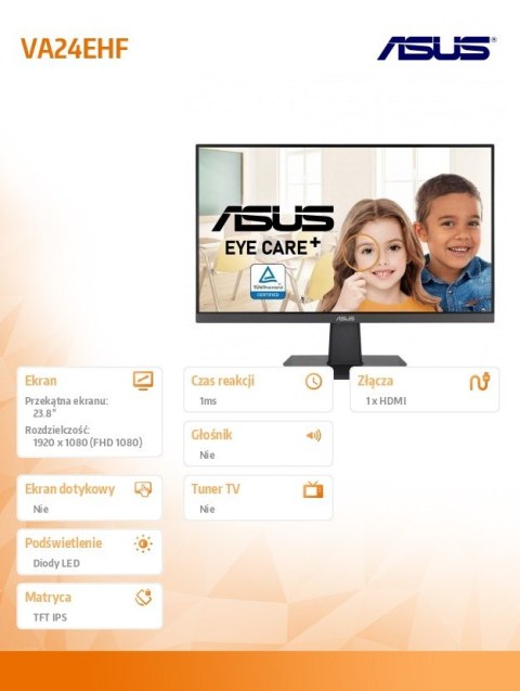 Monitor Asus VA24EHF 24 calowy FHD 100Hz matryca IPS bezramkowy