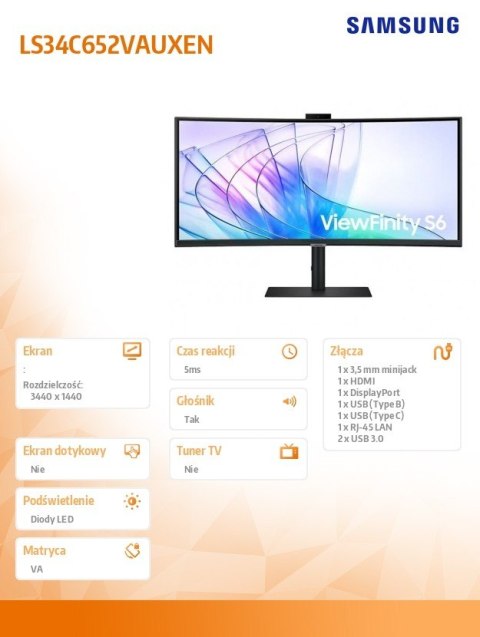 Monitor Samsung ViewFinity S65VC 34 cale UWQHD 100Hz z kamerą i głośnikami