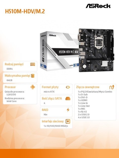Płyta główna ASRock H510M-HDV/M.2 SE LGA1200 mATX z HDMI DDR4 3200