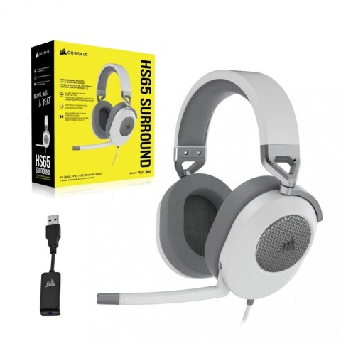 Słuchawki Corsair HS65 Surround białe gamingowe z Dolby Audio 7.1
