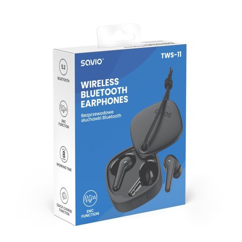 Słuchawki Savio TWS-11 Bluetooth 5.3 z mikrofonem ENC IPX4