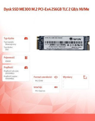 Dysk SSD AFOX ME300 M.2 256GB szybki NVMe 2000MB/s TLC