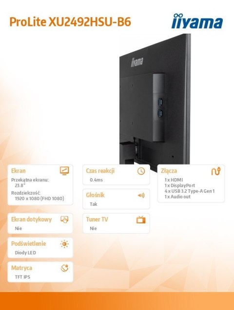 Monitor IIYAMA ProLite XU2492HSU-B6 23.8 FHD IPS 100Hz z USB3.2