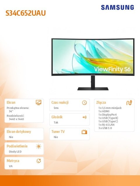 Monitor Samsung ViewFinity S65UA 34 cale VA 3440x1440 UWQHD 100Hz