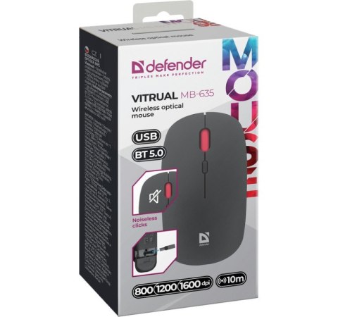 Mysz bezprzewodowa Defender Vitrual MB-635 RF BT 1600DPI cicha biurowa