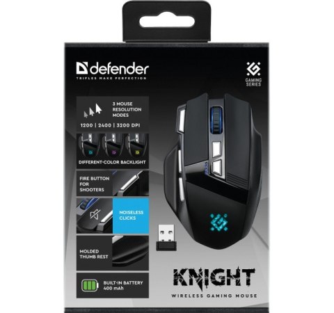 Mysz gamingowa bezprzewodowa Defender Knight GM-885 3200DPI czarna