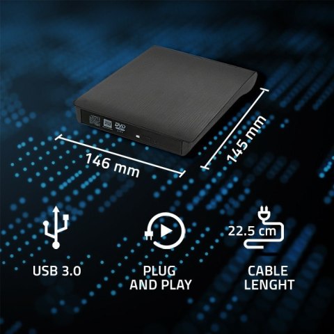 Nagrywarka DVD-RW Qoltec zewnętrzna USB 3.0 czarna kompaktowa