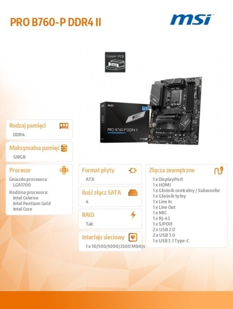 Płyta główna MSI PRO B760-P DDR4 II ATX z obsługą LGA1700