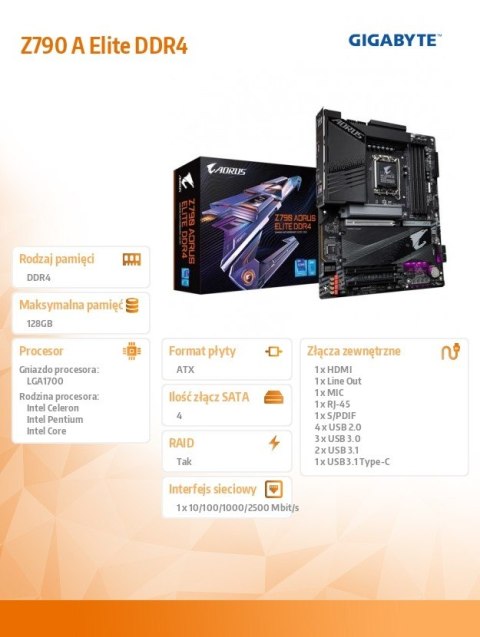 Płyta główna Gigabyte Z790 AORUS ELITE DDR4 S1700 ATX z USB M.2 4DDR4
