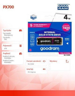 Dysk SSD Goodram PX700 4TB M.2 PCIe 7400MB/s wydajny