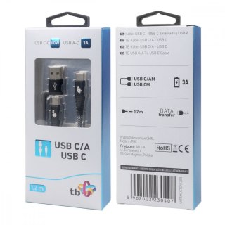 Kabel TB 2w1 USB C - USB C z USB A 1.2 m moc 60W uniwersalny