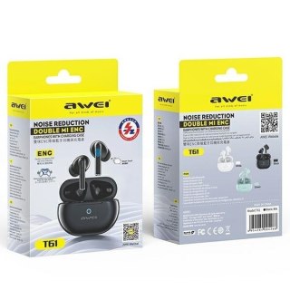 Słuchawki AWEI T61 TWS Bluetooth 5.3 wodoodporne czarne do muzyki