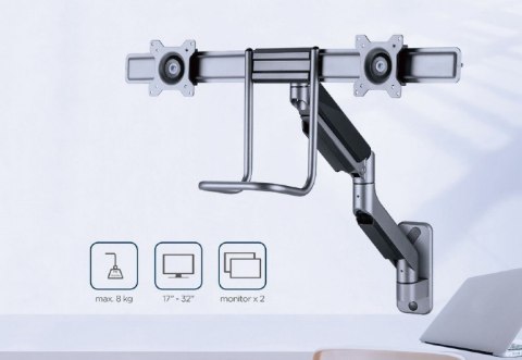 Uchwyt ścienny Gembird na 2 monitory 17-32 cale 8kg regulowany ergonomiczny