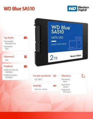 Dysk SSD WD Blue SA510 2TB 2,5 cala szybki SATA