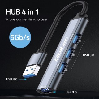 Hub USB 3.0 Qoltec 4w1 grafitowy kompaktowy rozdzielacz z 4 portami