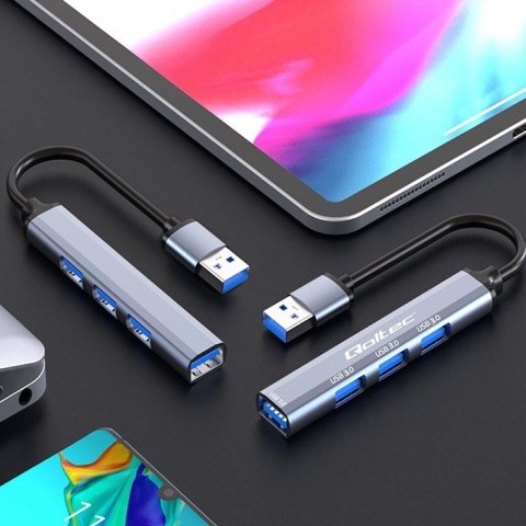 Hub USB 3.0 Qoltec 4w1 grafitowy kompaktowy rozdzielacz z 4 portami