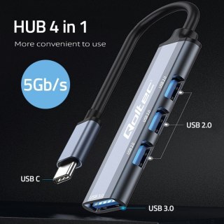 HUB adapter Qoltec USB-C 3.1 4w1 szybki z 3x USB 2.0 grafitowy