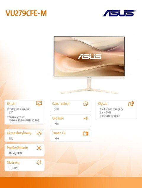 Monitor Asus VU279CFE-M 27 cali FHD IPS 100Hz USB-C HDMI regulowany