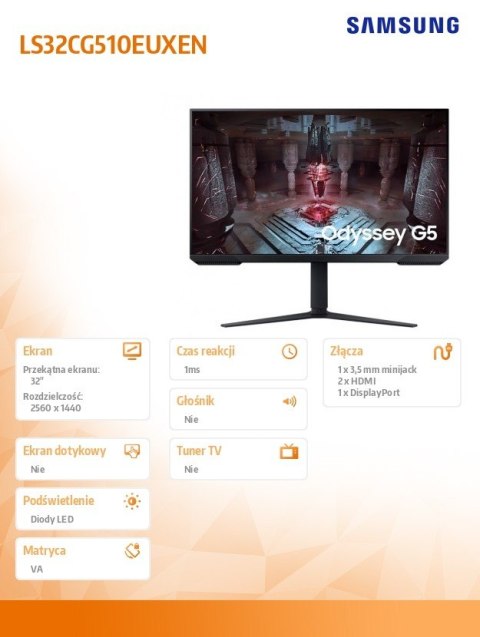 Monitor Samsung 32 cale LS32CG510EUXEN QHD 165Hz HDR10 gaming
