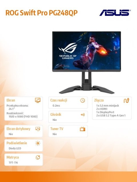 Monitor Asus ROG Swift Pro PG248QP 24.1 FHD 540Hz gamingowy z G-SYNC