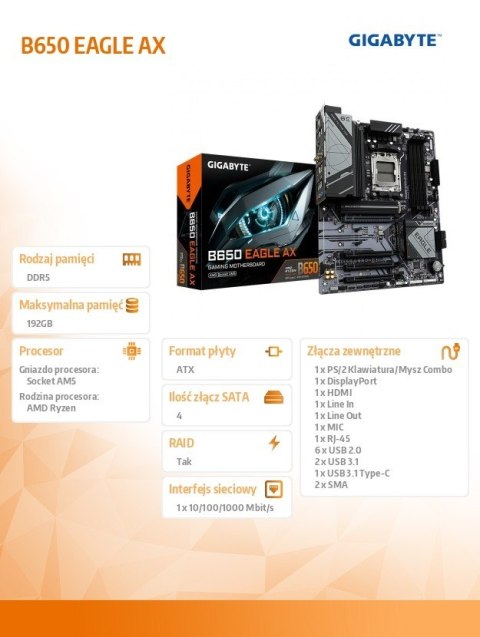 Płyta główna Gigabyte B650 EAGLE AX AM5 DDR5 HDMI bezprzewodowa