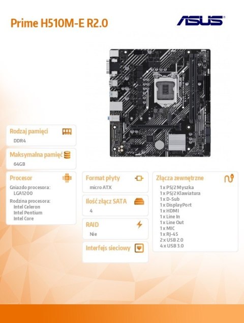 Płyta główna Asus Prime H510M-E 2.0 mATX DDR4 HDMI/DP z M.2