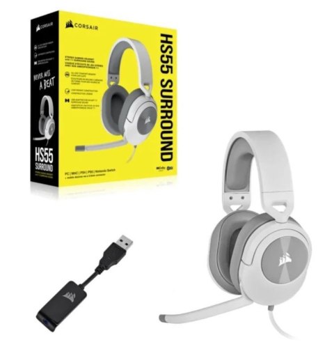 Słuchawki Corsair HS55 Surround Wired Białe dla graczy z Dolby Audio