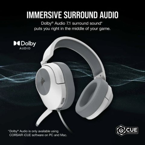 Słuchawki Corsair HS55 Surround Wired Białe dla graczy z Dolby Audio