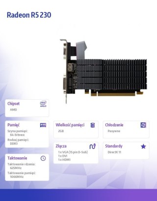 Karta graficzna AFOX Radeon R5 230 2GB DDR3 pasywne chłodzenie