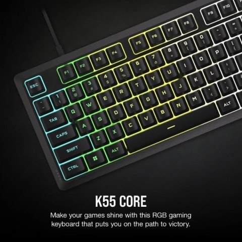 Klawiatura Corsair K55 Core RGB czarna multimedialna gamingowa z podświetleniem