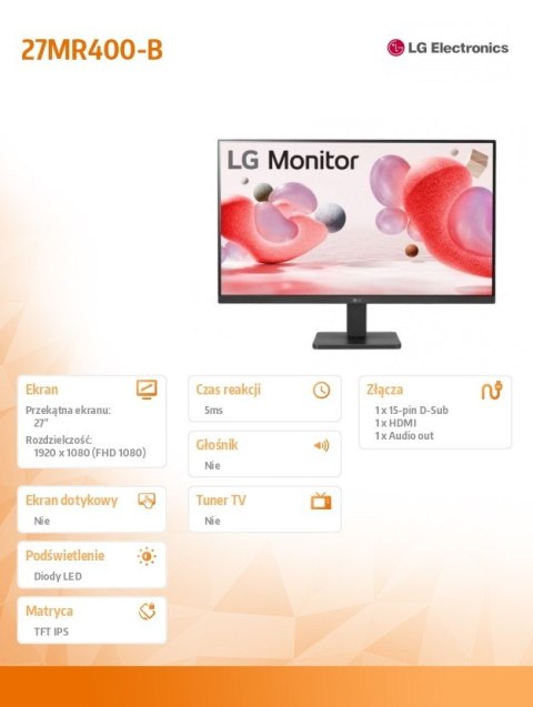 Monitor LG 27MR400-B 27 cali FHD IPS z AMD FreeSync 100 Hz