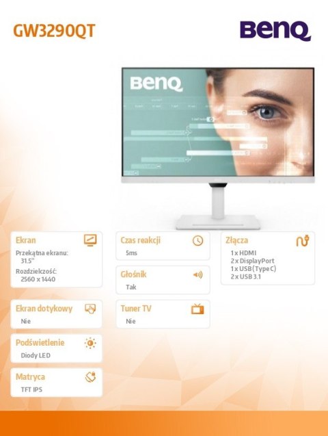 Monitor Benq GW3290QT 31.5 2K IPS ergonomiczny z USB-C
