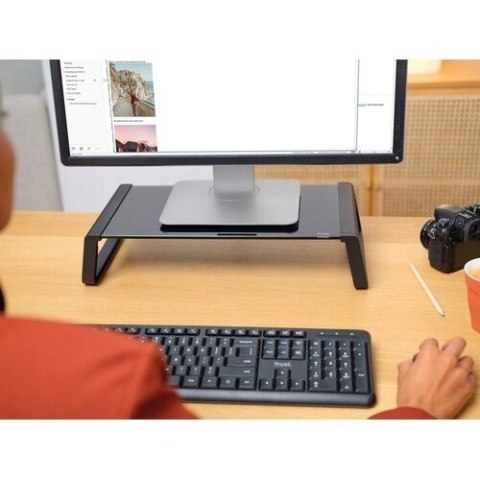 Podstawka pod monitor Monta GLASS czarna ergonomiczna z hartowanego szkła