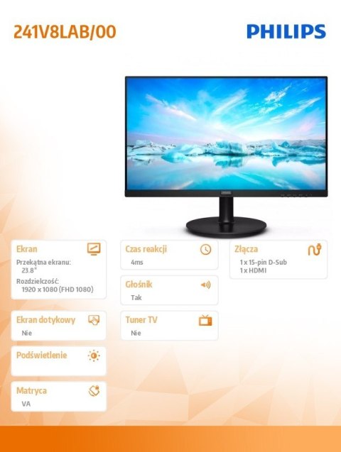 Monitor Philips 241V8LAB 23.8 VA 100Hz HDMI z głośnikami
