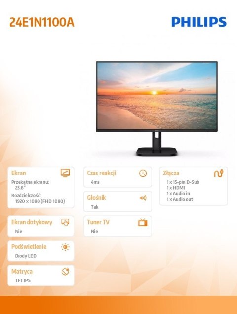 Monitor Philips 24E1N1100A 23.8 IPS 100Hz Full HD z HDMI