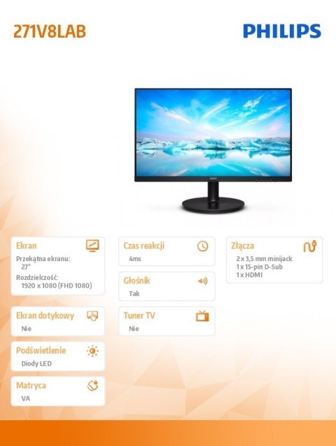 Monitor Philips 271V8LAB 27 cali VA 100Hz z HDMI i głośnikami