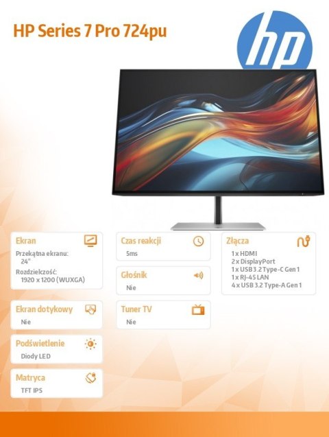Monitor HP Pro 724pu 24 WUXGA USB-C 100 Hz ergonomiczny
