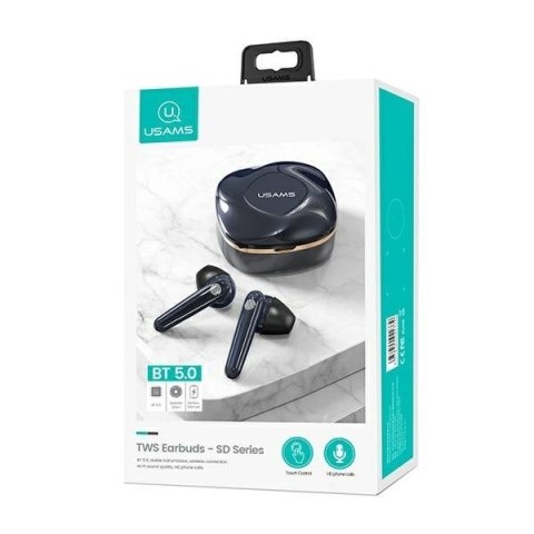 Słuchawki Bluetooth USAMS TWS 5.0 SD Series niebieskie z mikrofonem